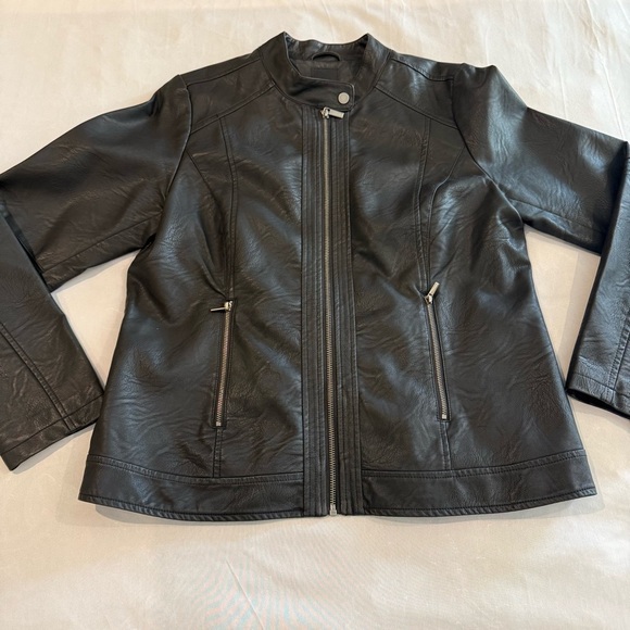 Reitmans Black Faux Leather Jacket Moto Women's Coat - Picture 4 of 13